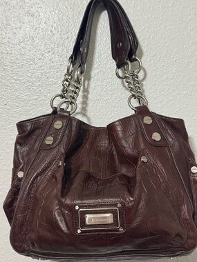 B Makowsky in Rich Chocolate Brown Leather Chain-Handle Women's Tote/Shoulder
